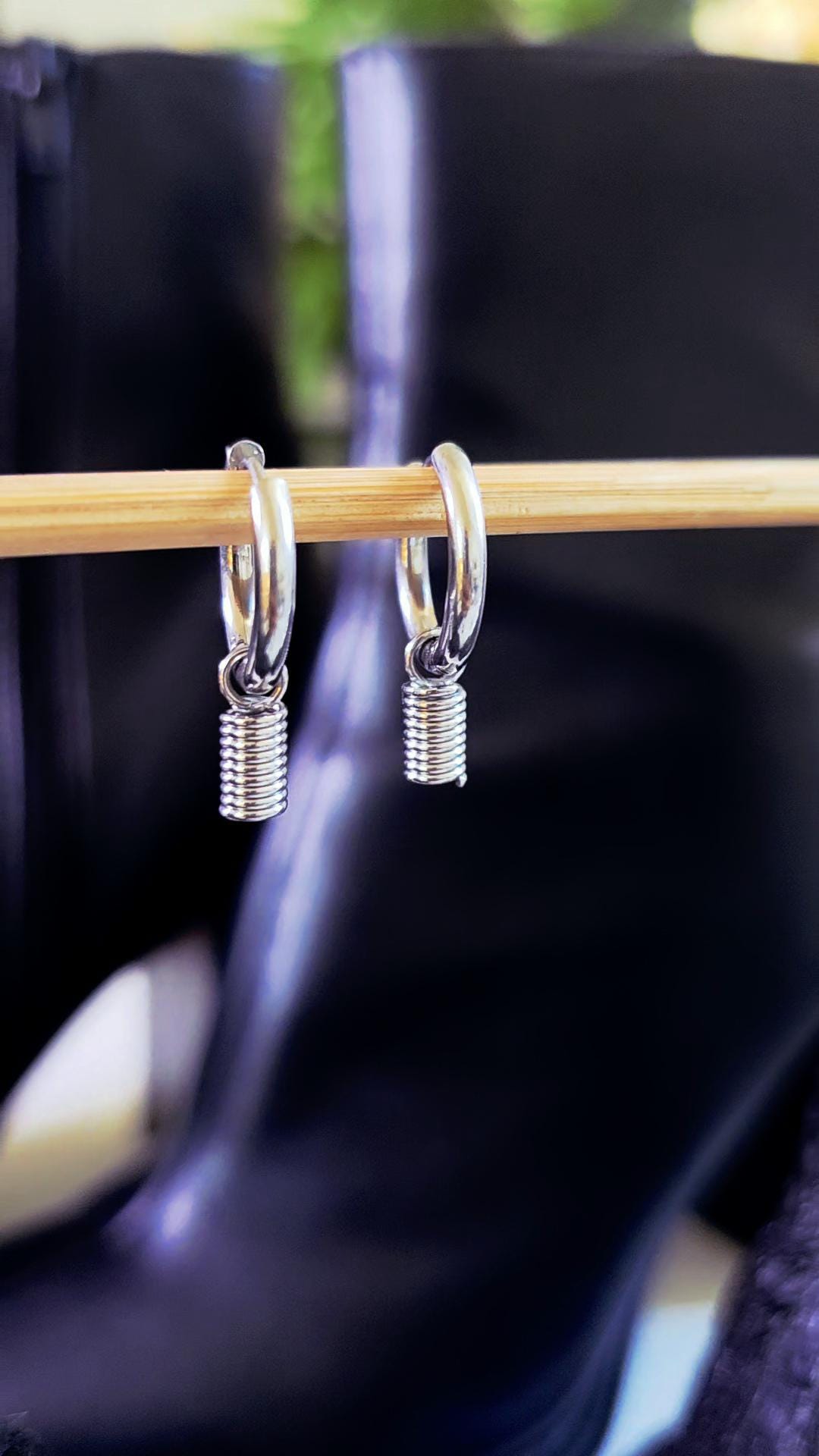 Stainless Steel Huggie Hoop Earrings –  Punk Hippie Dangle Spring  Jewelry