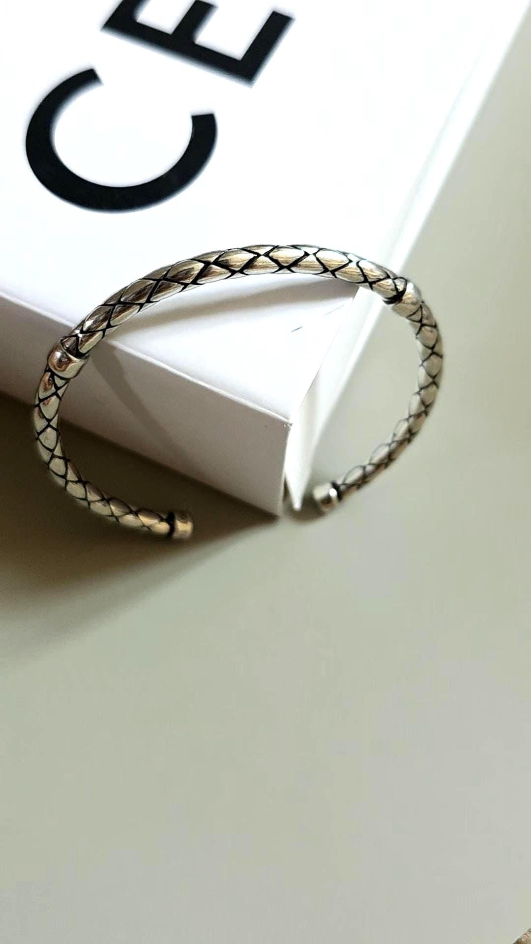 Braided Stainless Steel Open Adjustable Cuff Bracelet – Textured Modern Minimalist Wrist Bangle