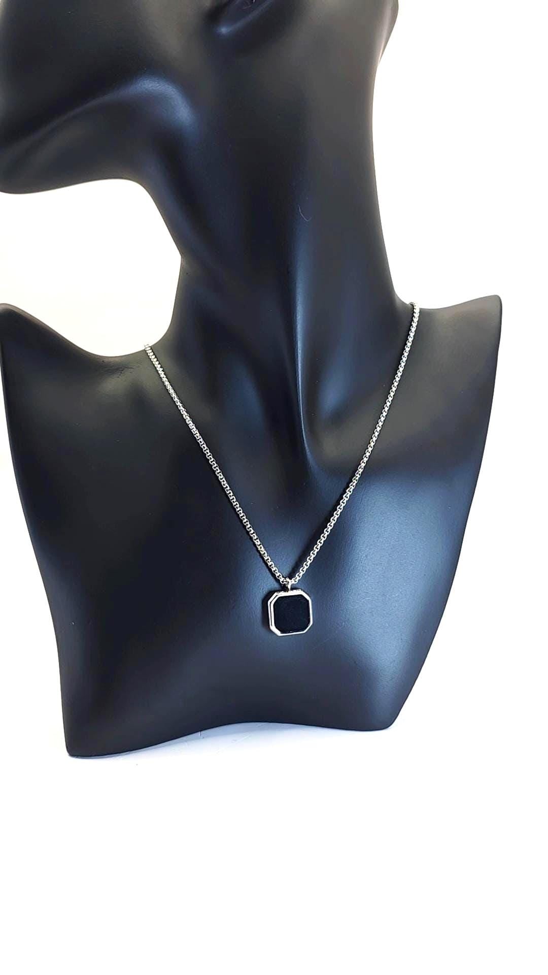 Gold and Silver Tone Hexagon Pendant Necklace – Bold Minimalist Statement Chain