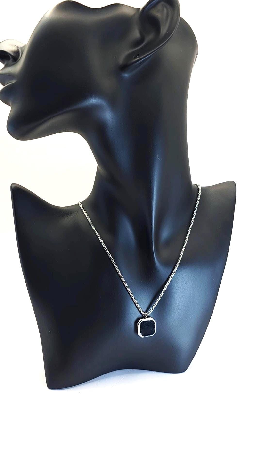 Gold and Silver Tone Hexagon Pendant Necklace – Bold Minimalist Statement Chain