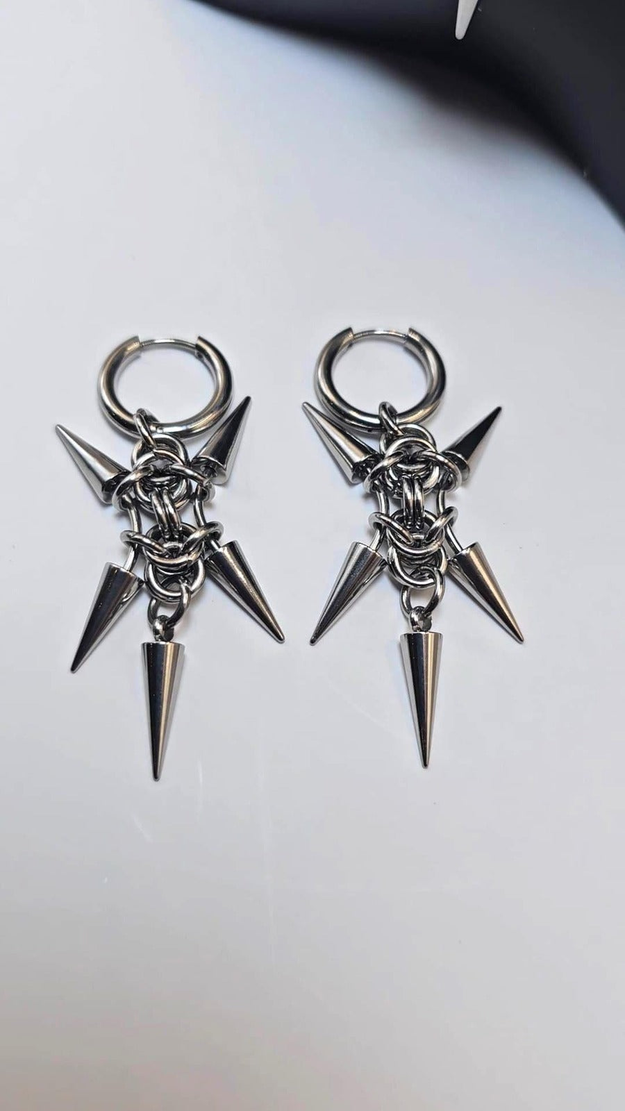 Gothic Spike Necklace Hoop Earring Set | Stainless Steel Punk Chain Jewelry