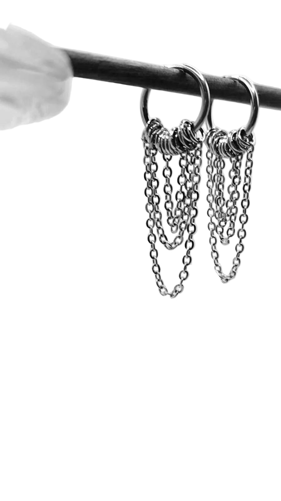 Tripple Chain Huggie Hoop drop Earrings –  Punk Hippie Gothic Chain Earring Stainless Steel