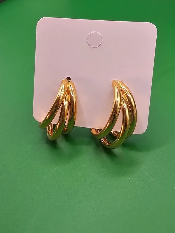 Gold Stainless Steel Triple Hoop Statement Earrings