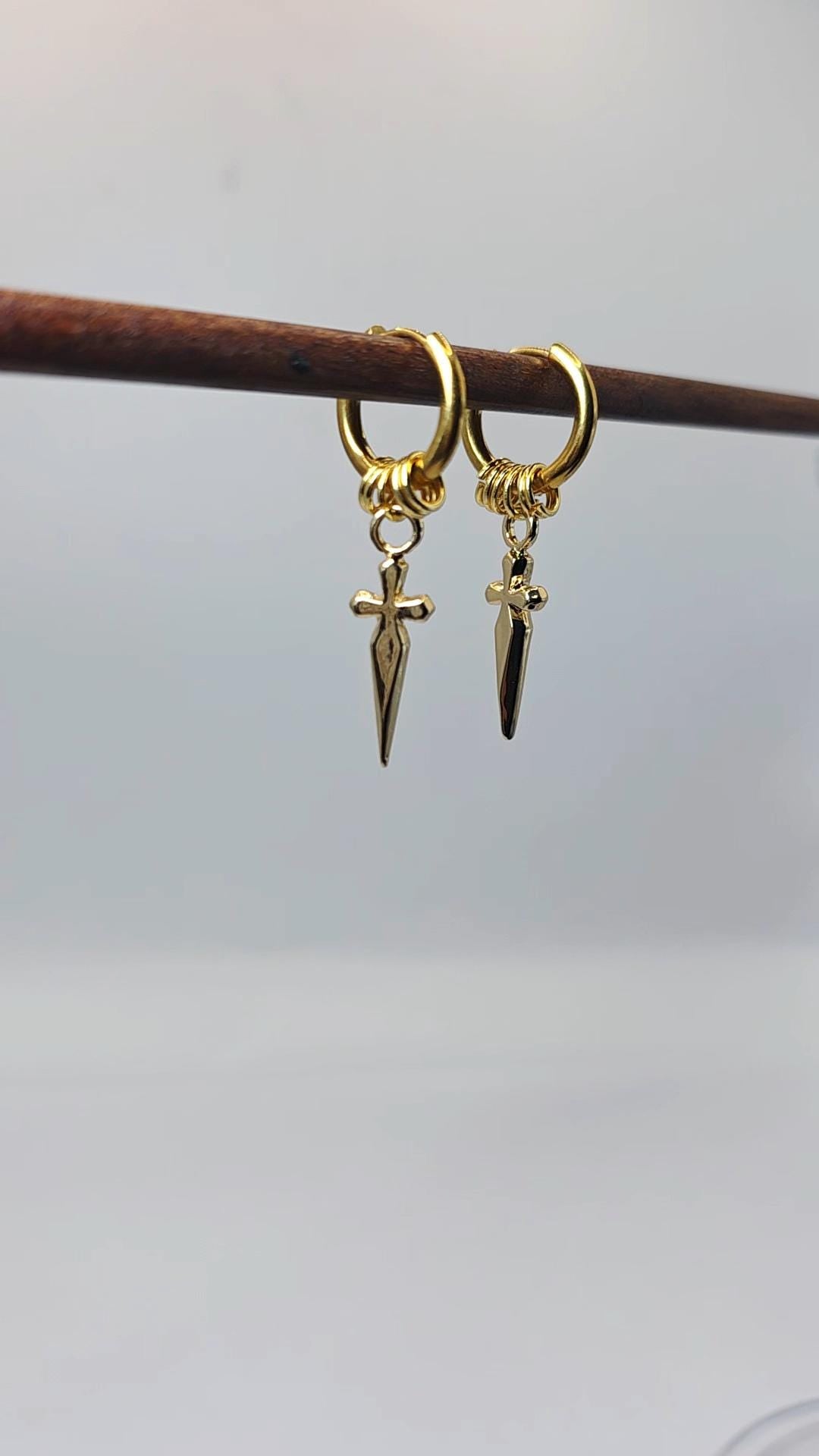 Dagger Earrings Stainless Steel Huggie Sword  Earrings Minimalist Cross Charm  Waterproof Hypoallergenic Jewellery Gothic Punk Gift