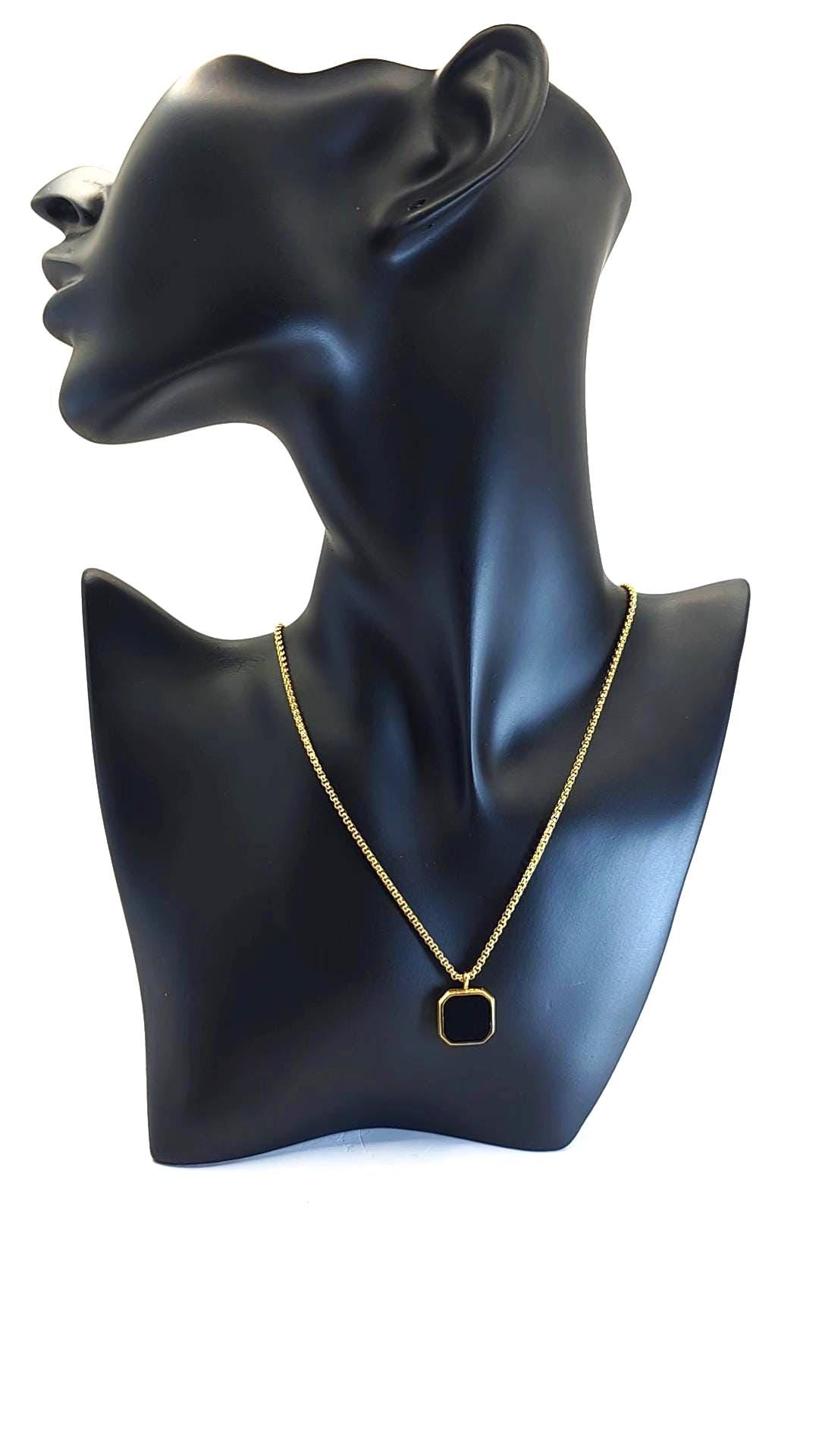 Gold and Silver Tone Hexagon Pendant Necklace – Bold Minimalist Statement Chain