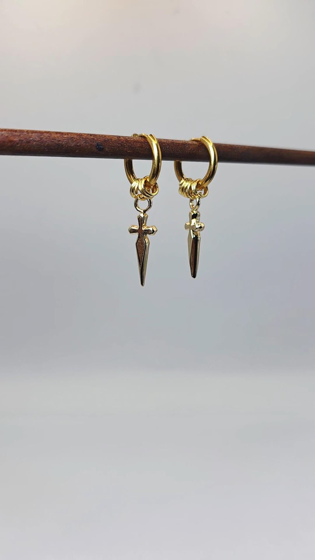 Dagger Earrings Stainless Steel Huggie Sword  Earrings Minimalist Cross Charm  Waterproof Hypoallergenic Jewellery Gothic Punk Gift