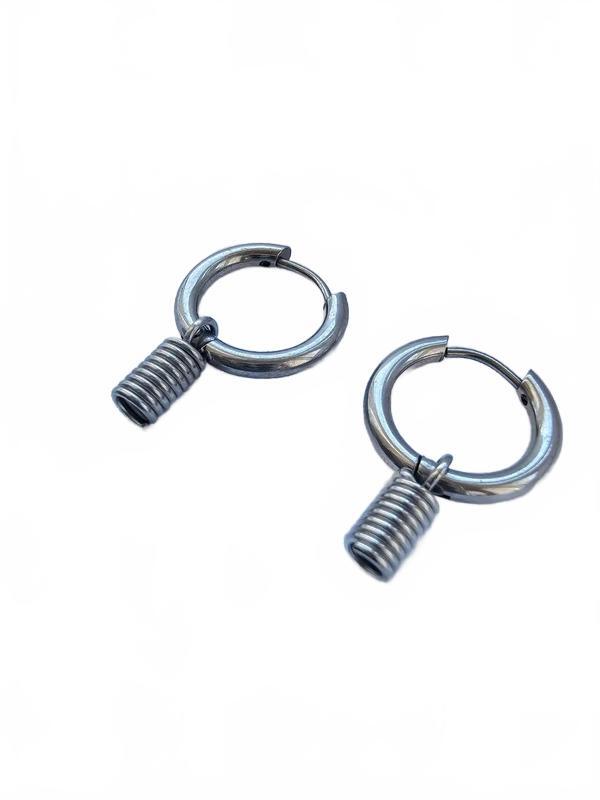 Silver Stainless Steel Spring charm Huggie Hoop Earring #alternative