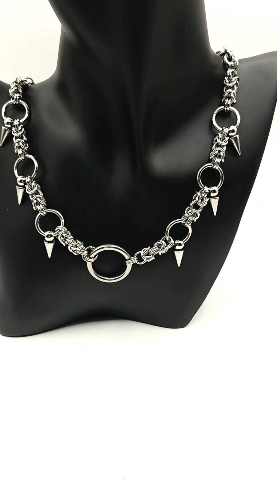 Gothic Spike  Necklace Patchwork Earring Set  Silver-Tone Stainless Steel Punk Jewelry