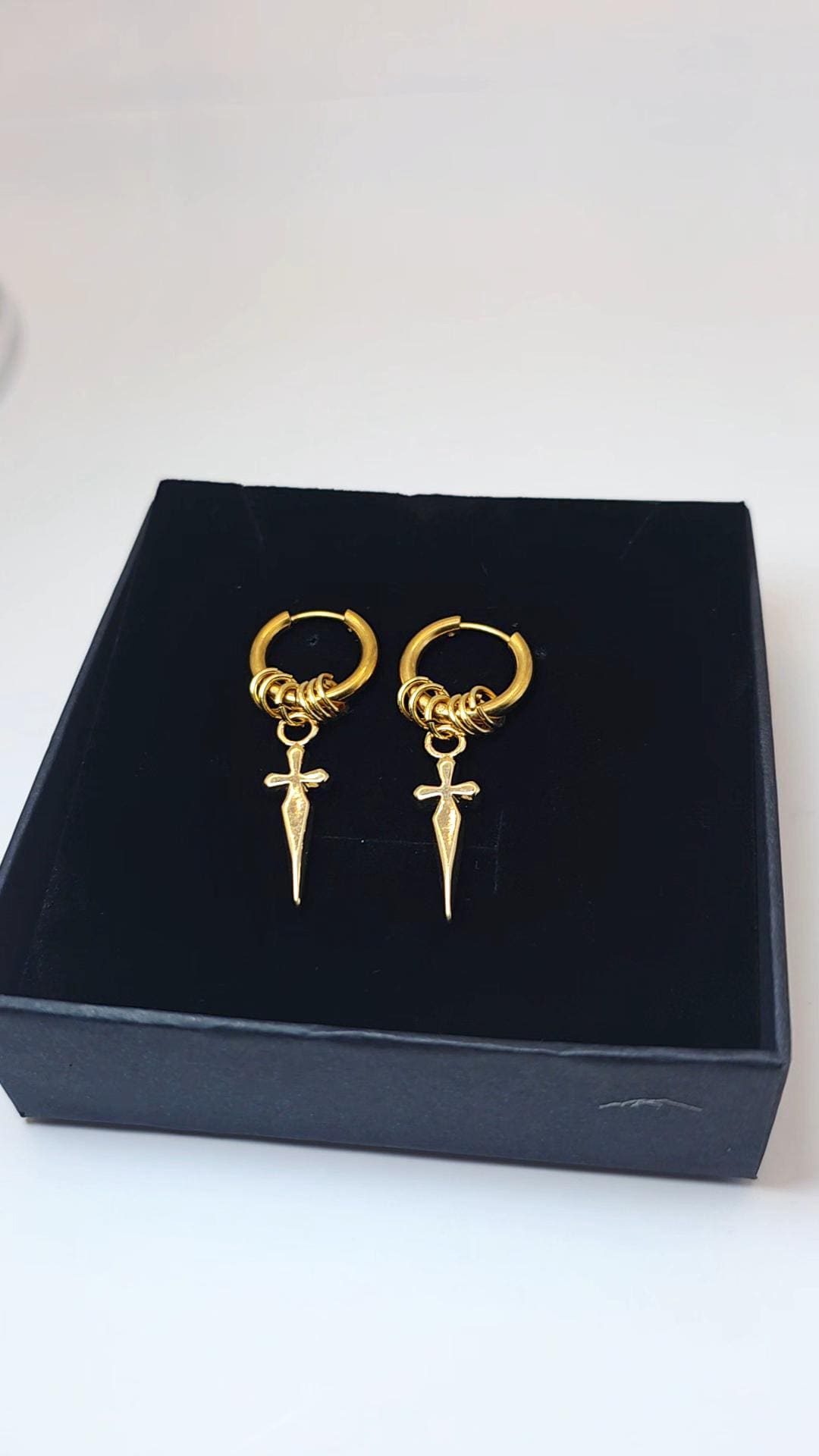 Dagger Earrings Stainless Steel Huggie Sword  Earrings Minimalist Cross Charm  Waterproof Hypoallergenic Jewellery Gothic Punk Gift