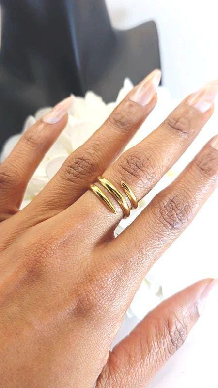 Gold Plated Stainless Steel Ring | Hammered Texture, Adjustable Open Band, Unisex Design