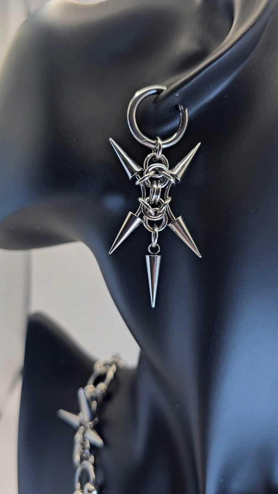 Gothic Spike Necklace Hoop Earring Set | Stainless Steel Punk Chain Jewelry