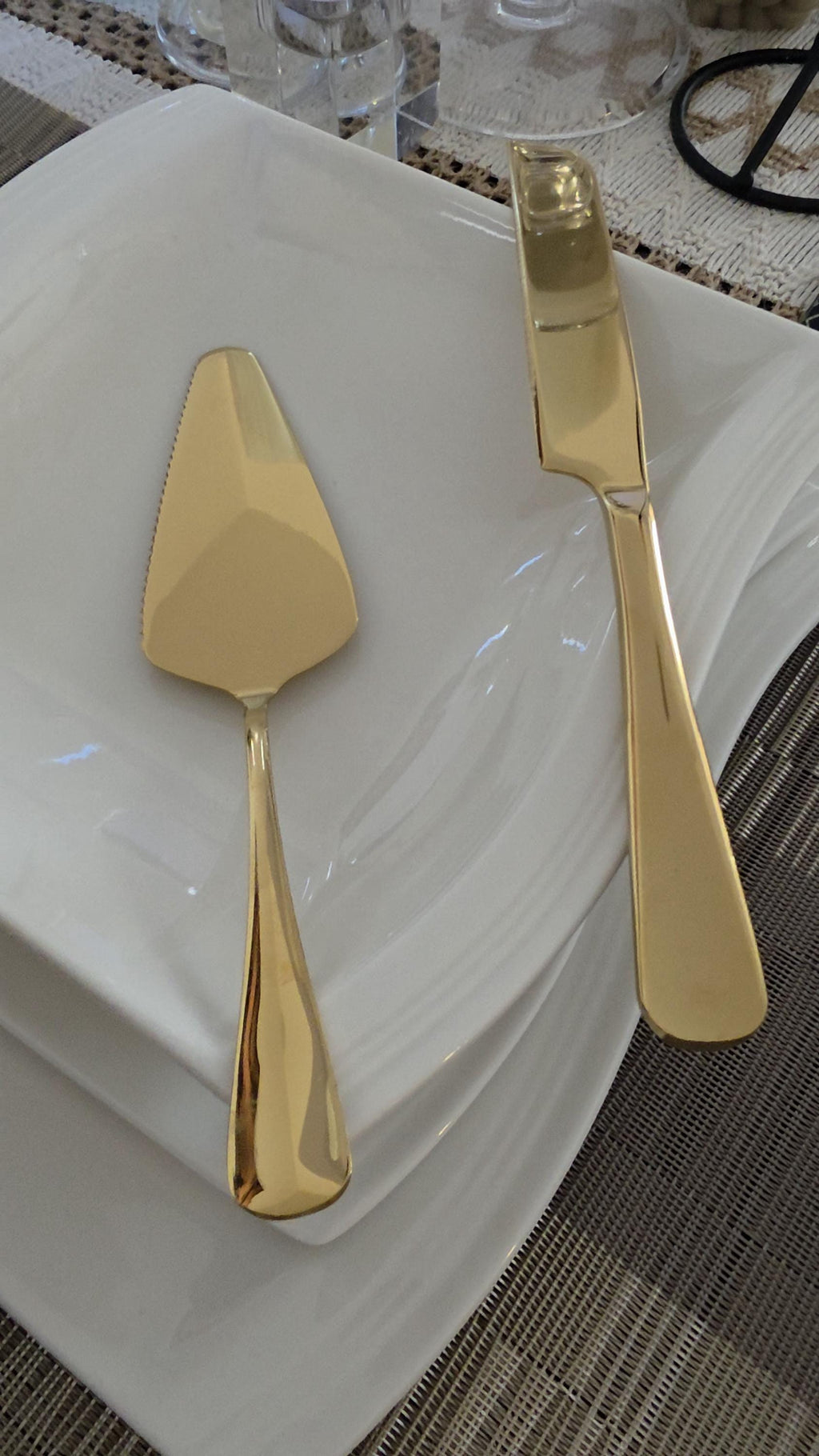 Gold Stainless Steel Cake Cutting Set – Wedding Knife Server – Elegant Dessert Utensil