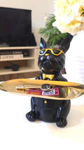 Black French Bulldog Key Holder Tray | Gold Sunglasses, Bowtie Catchall Organizer