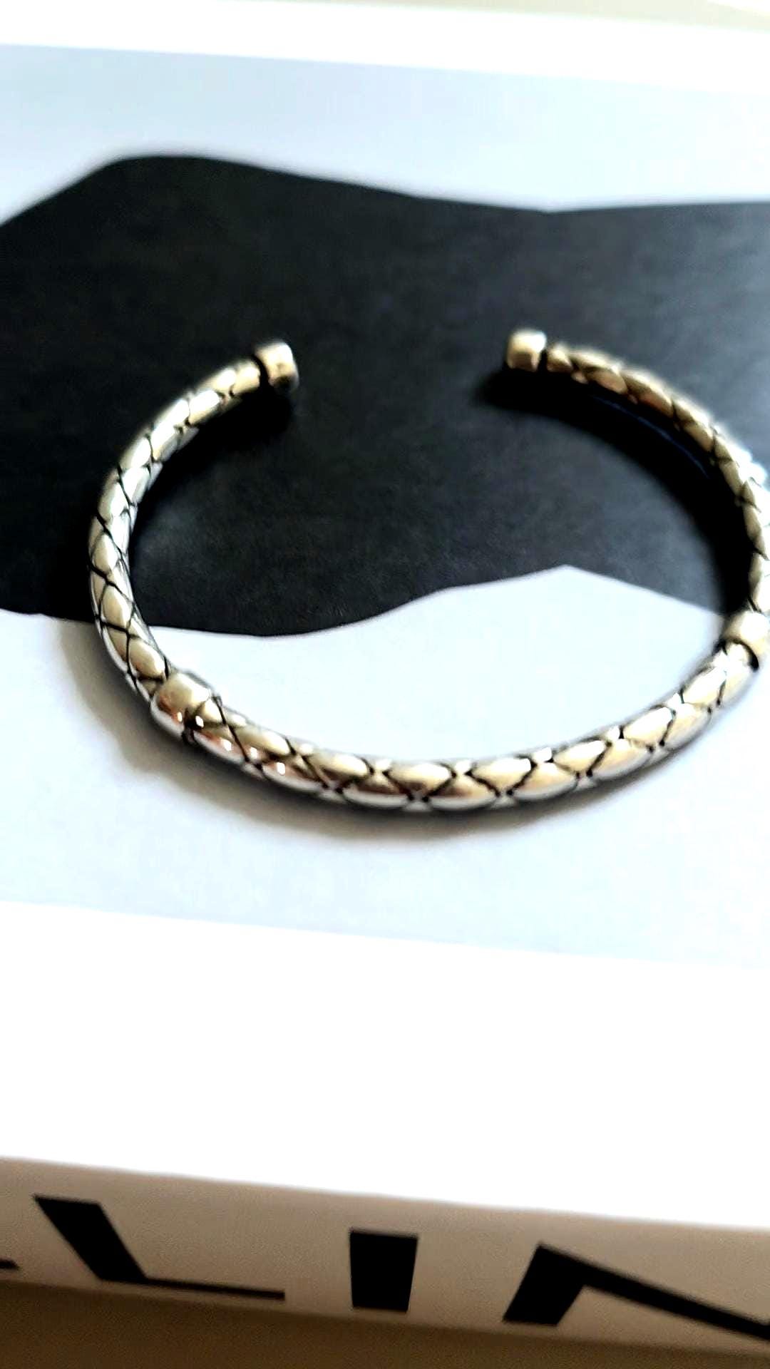 Braided Stainless Steel Open Adjustable Cuff Bracelet – Textured Modern Minimalist Wrist Bangle