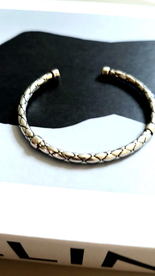 Braided Stainless Steel Open Adjustable Cuff Bracelet – Textured Modern Minimalist Wrist Bangle