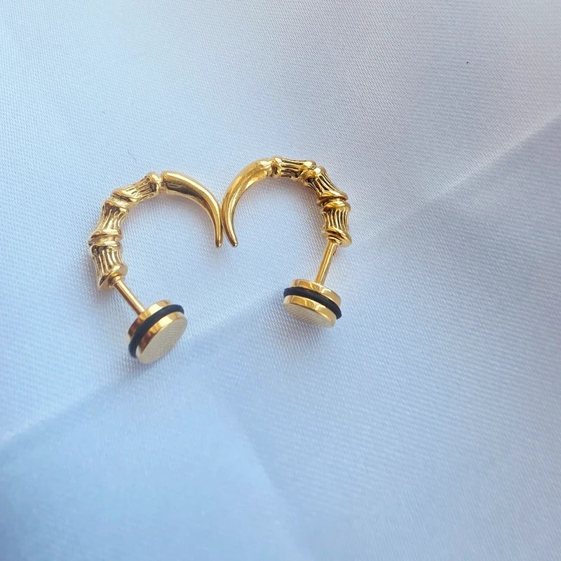 Punk Gold and Black Horn Shaped Stud Screw Back Goth Ram