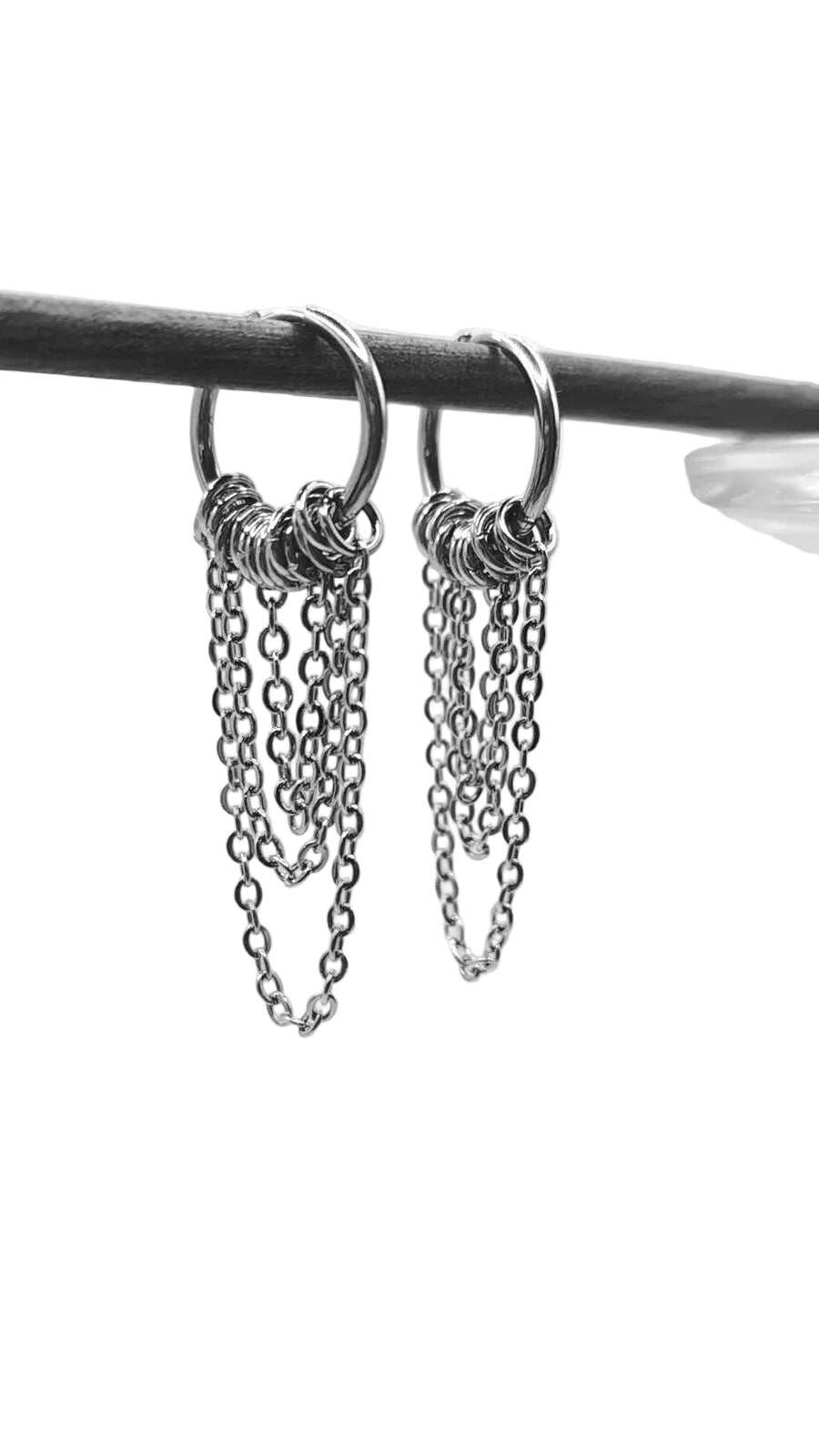 Tripple Chain Huggie Hoop drop Earrings –  Punk Hippie Gothic Chain Earring Stainless Steel