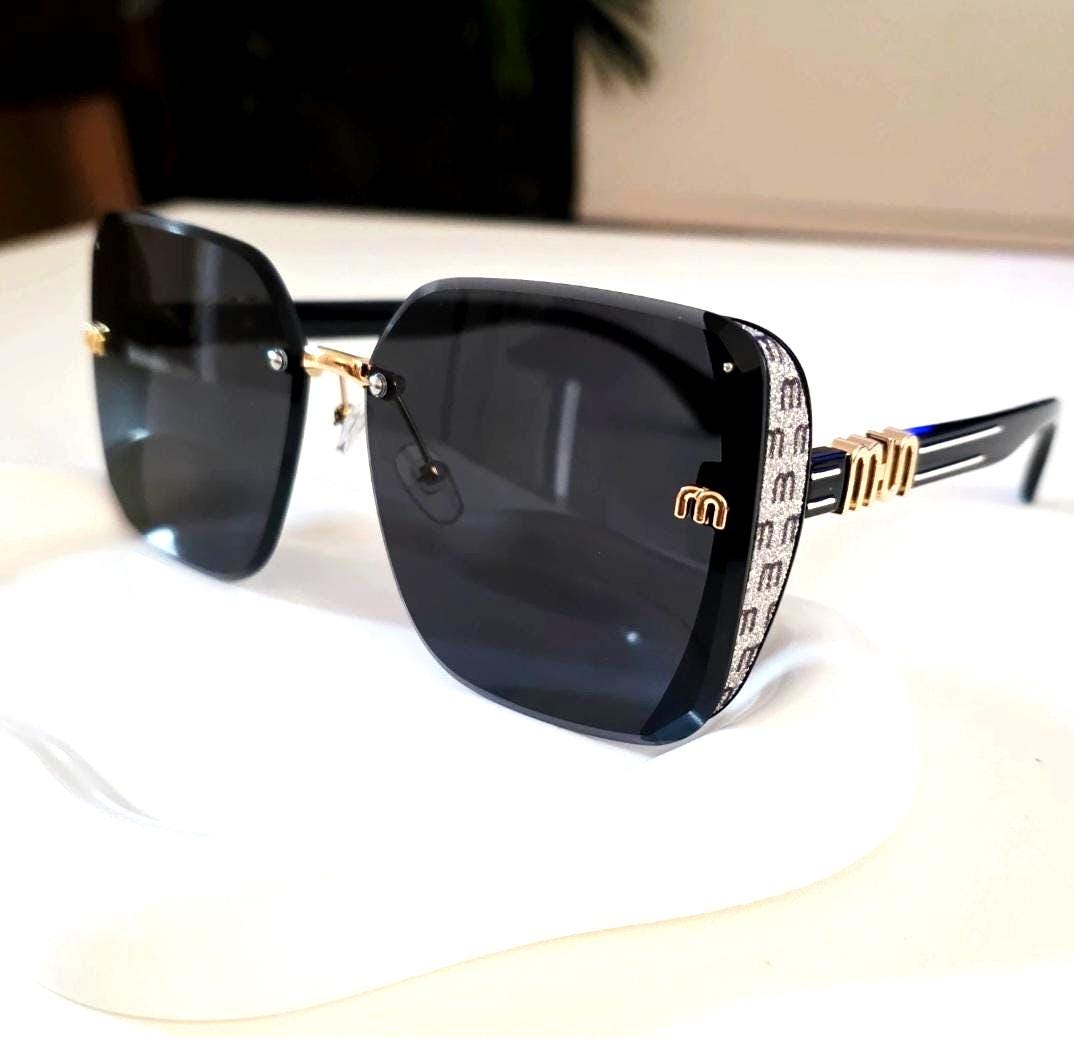 Rhinestone Rimless Square Sunglasses | Oversized Black Gradient Shades