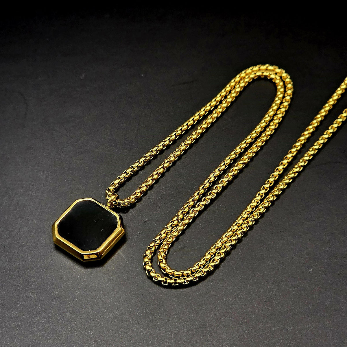 Gold and Silver Tone Hexagon Pendant Necklace – Bold Minimalist Statement Chain
