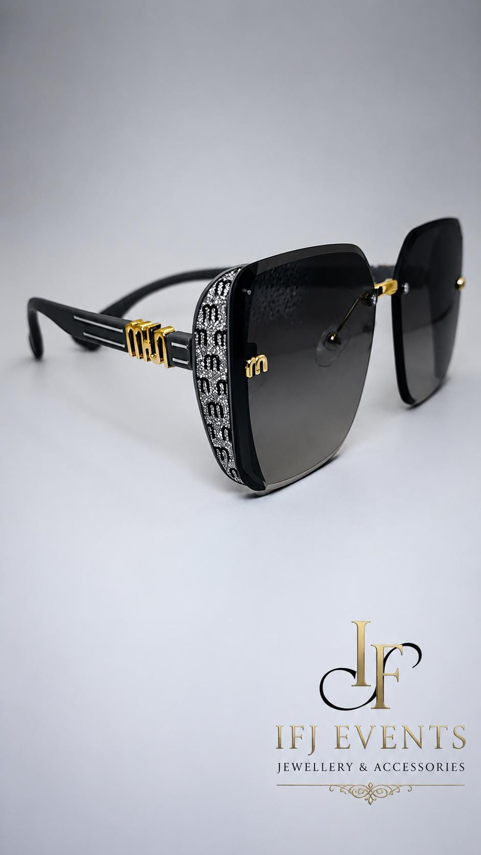 Rhinestone Rimless Square Sunglasses | Oversized Black Gradient Shades