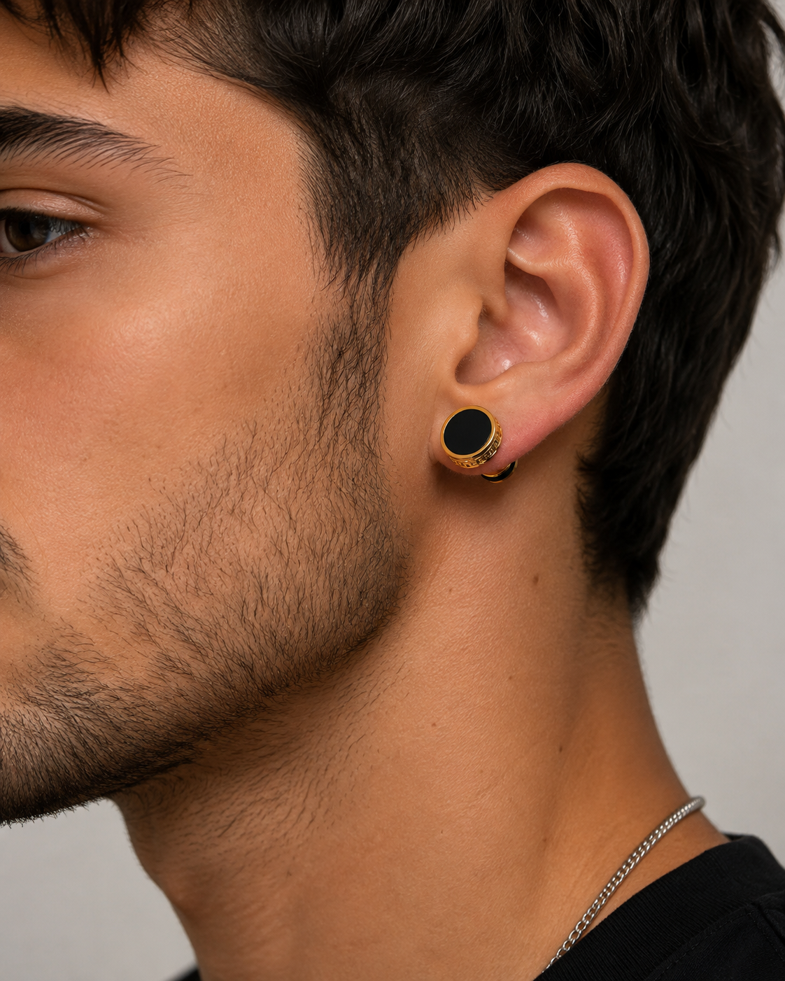 Gold &amp; Black Greek Fret Screw-Back Stud Earrings – Stainless Steel 0.98mm