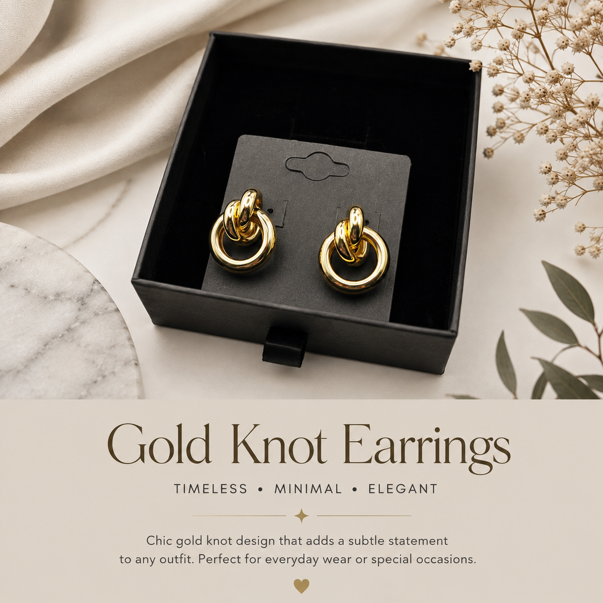 Gold Knot Statement Earrings | Elegant Minimalist Jewellery