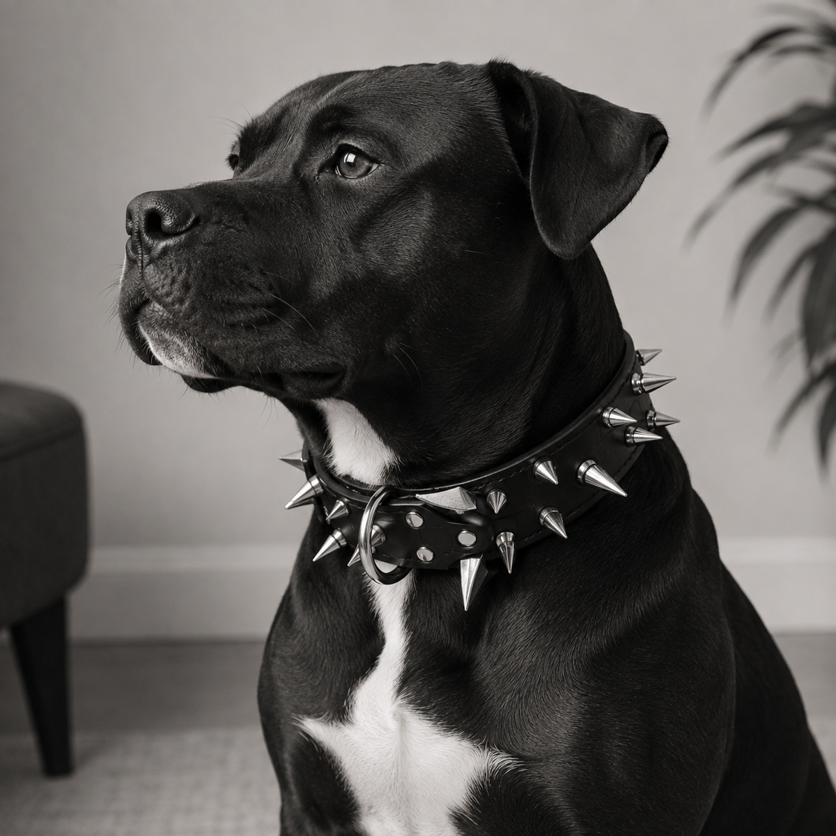 Black and Brown  Spiked Dog Collar – Wide PU Leather Adjustable Studded Collar
