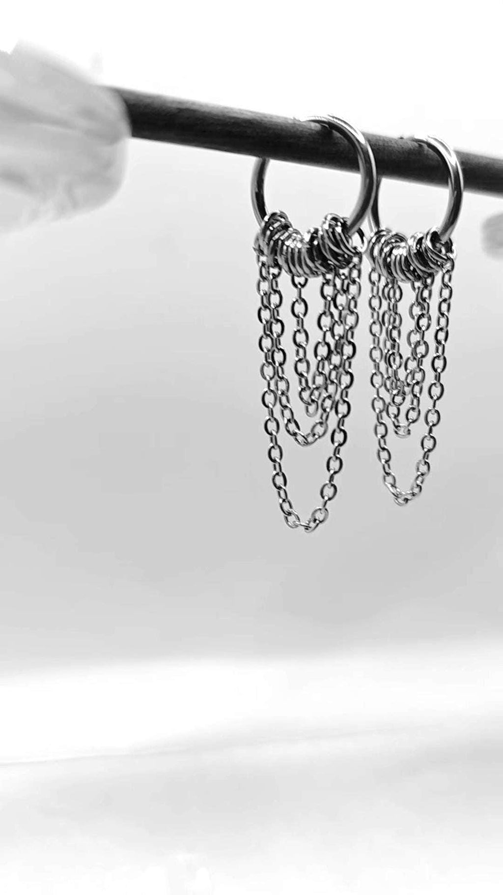 Tripple Chain Huggie Hoop drop Earrings –  Punk Hippie Gothic Chain Earring Stainless Steel