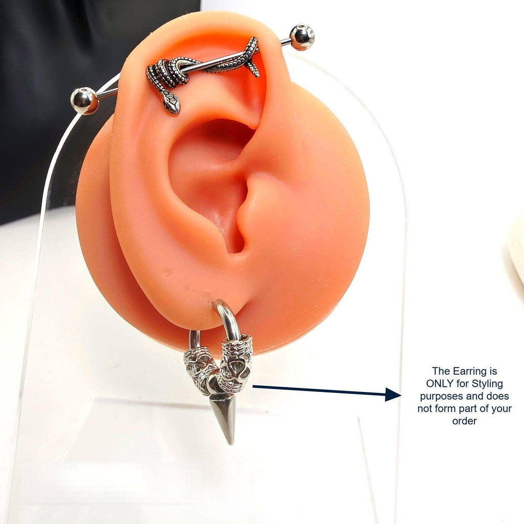 Industrial Barbell Ear Piercing with Snake Design