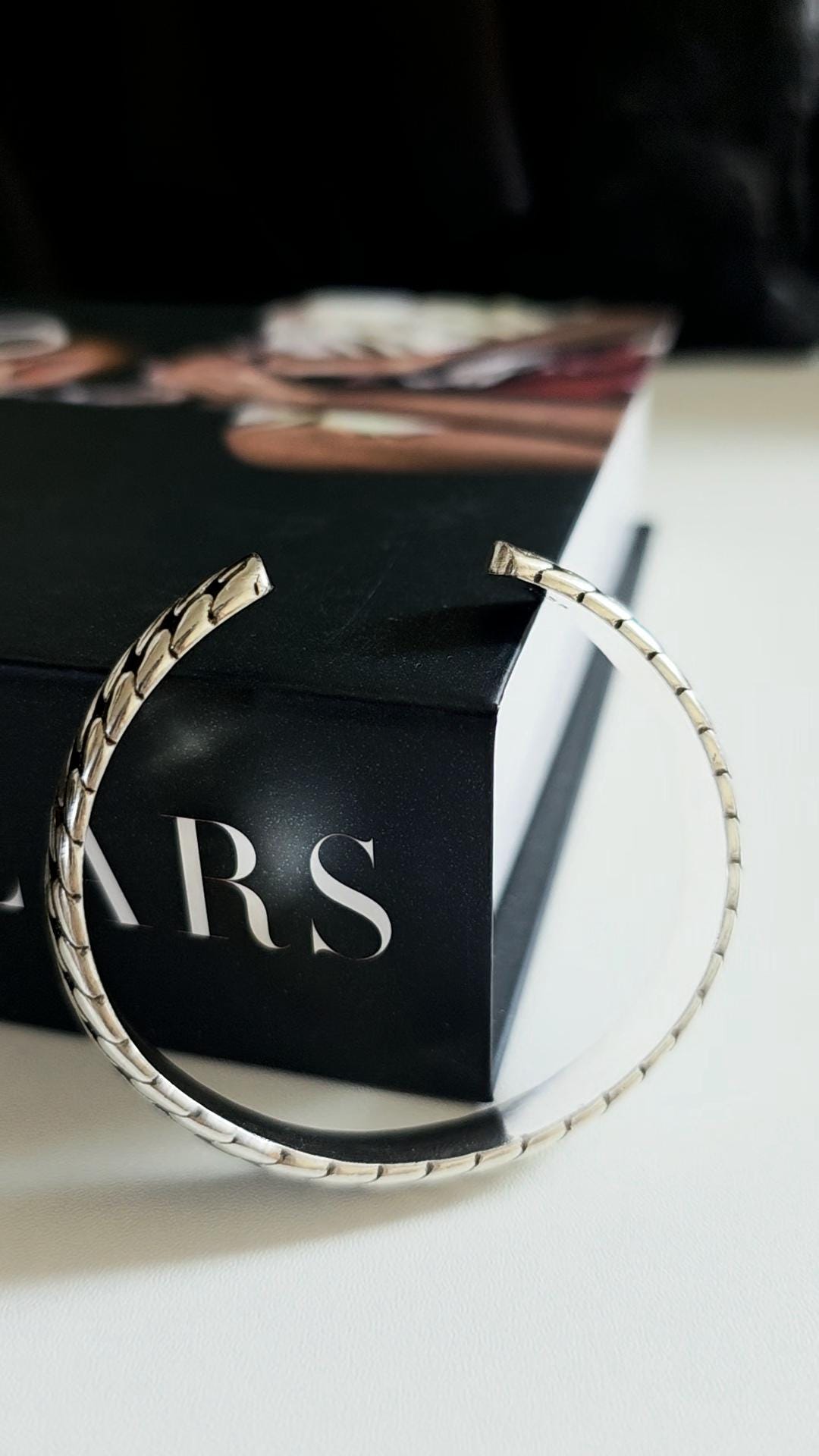 Snake Skin Cuff Bracelet Stainless Steel Silver Coated Modern Minimalist Wrist Jewelry for Men