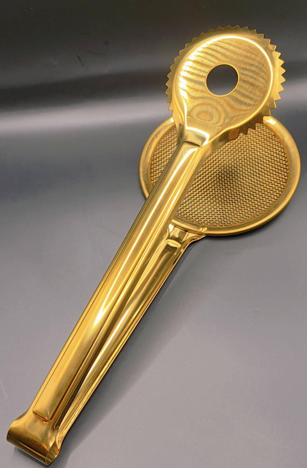 Gold Stainless Steel Frying Tongs with Strainer | Kitchen Cooking Utensil