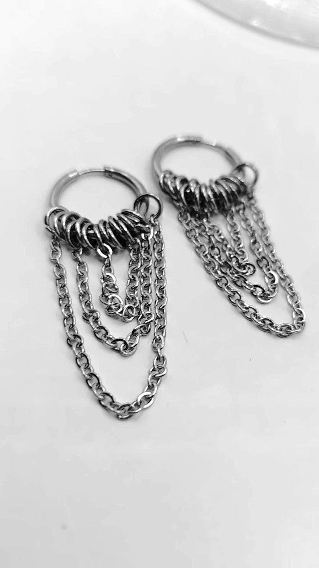 Tripple Chain Huggie Hoop drop Earrings –  Punk Hippie Gothic Chain Earring Stainless Steel