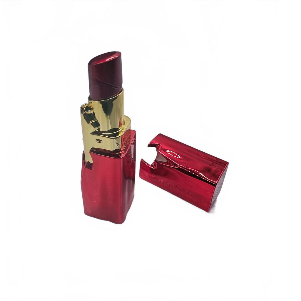 Red Metallic Star-Shaped Luxury Lipstick Case with Gold Accent