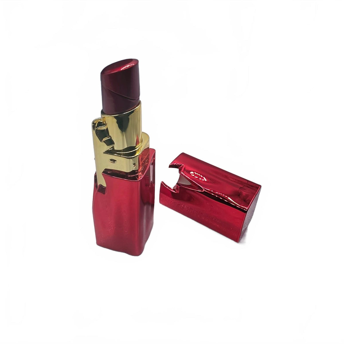 Red Metallic Star-Shaped Luxury Lipstick Case with Gold Accent
