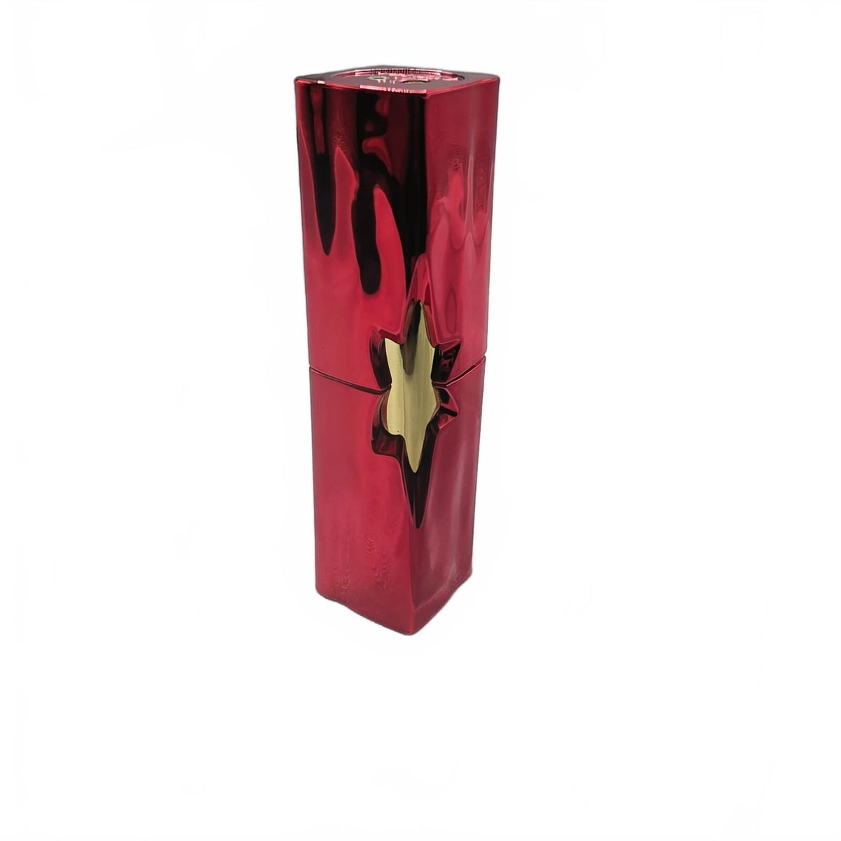 Red Metallic Star-Shaped Luxury Lipstick Case with Gold Accent