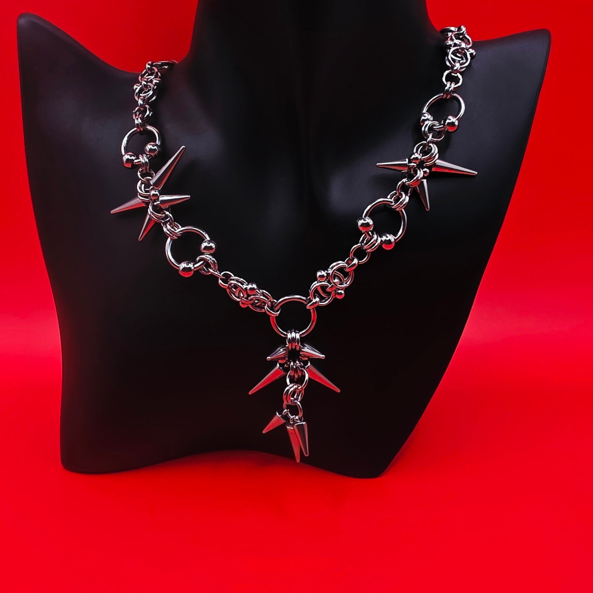 Gothic Spike  Necklace Tripple Loop Spike Earring Set  Silver-Tone Stainless Steel Punk Jewelry