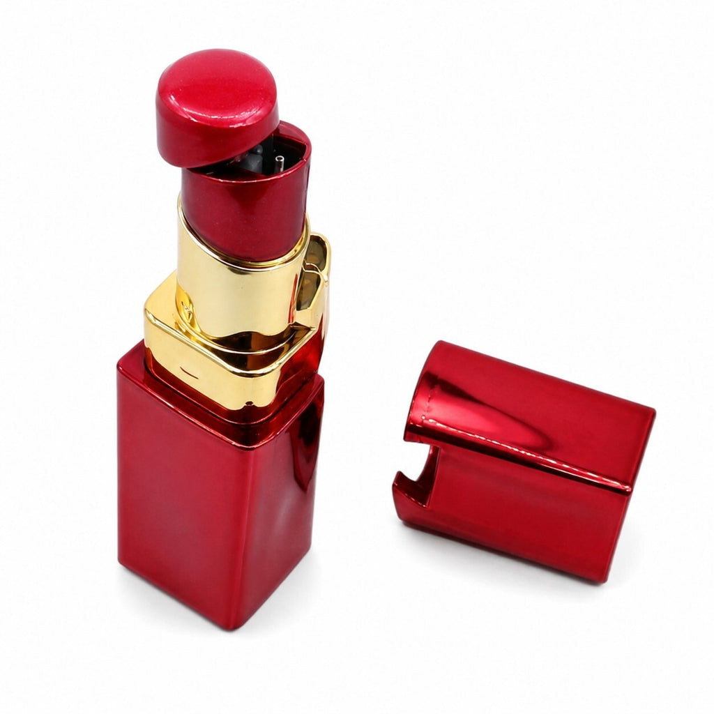 Red Metallic Star-Shaped Luxury Lipstick Case with Gold Accent