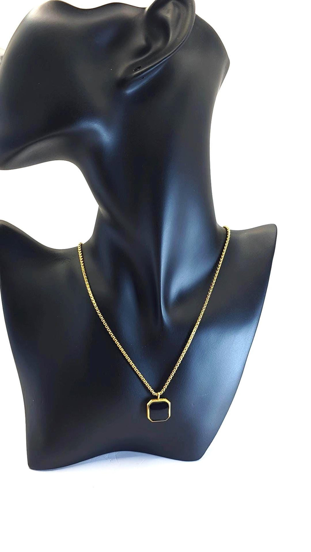 Gold and Silver Tone Hexagon Pendant Necklace – Bold Minimalist Statement Chain