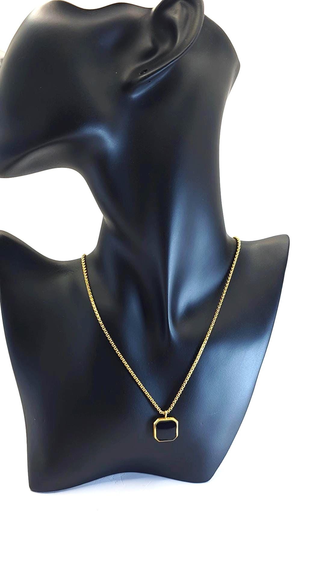 Gold and Silver Tone Hexagon Pendant Necklace – Bold Minimalist Statement Chain