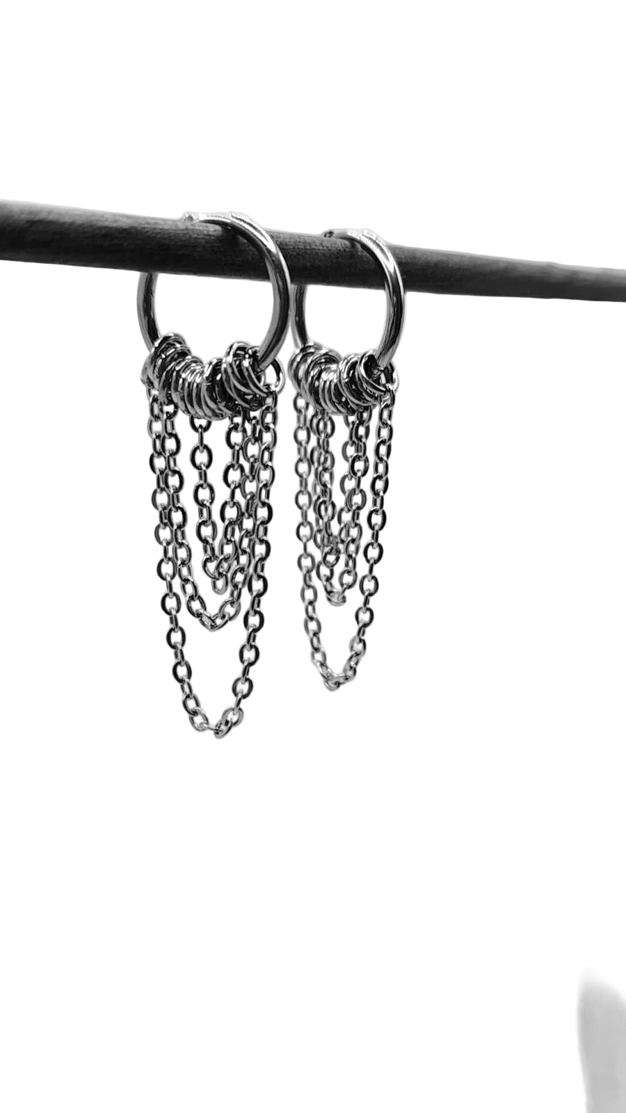 Tripple Chain Huggie Hoop drop Earrings –  Punk Hippie Gothic Chain Earring Stainless Steel