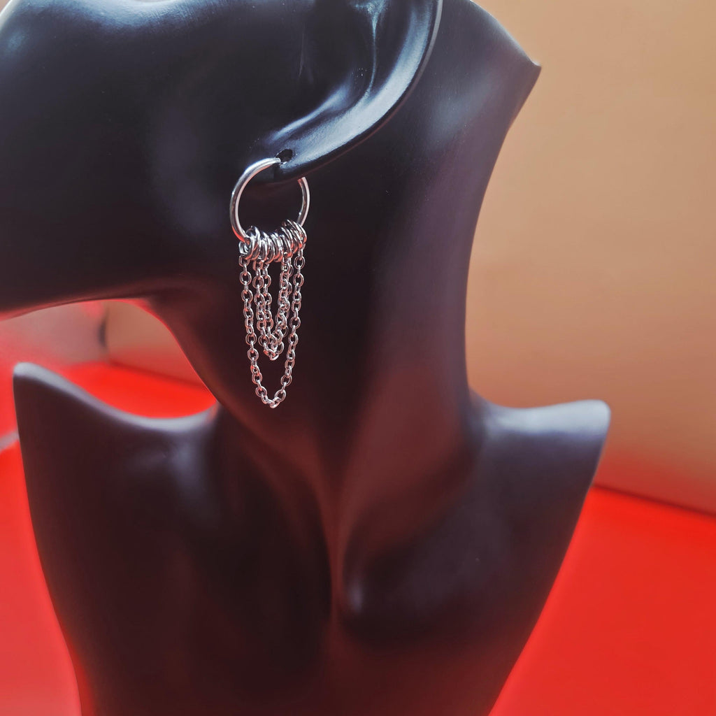 Tripple Chain Huggie Hoop drop Earrings –  Punk Hippie Gothic Chain Earring Stainless Steel
