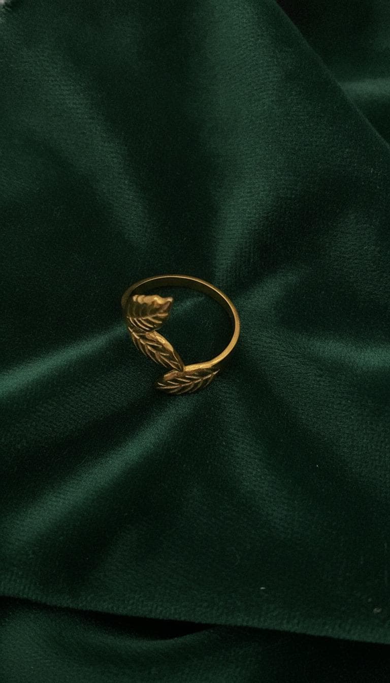 18k Gold Plated Adjustable Leaf Design Ring for Women  Stainless Steel, Contemporary Style
