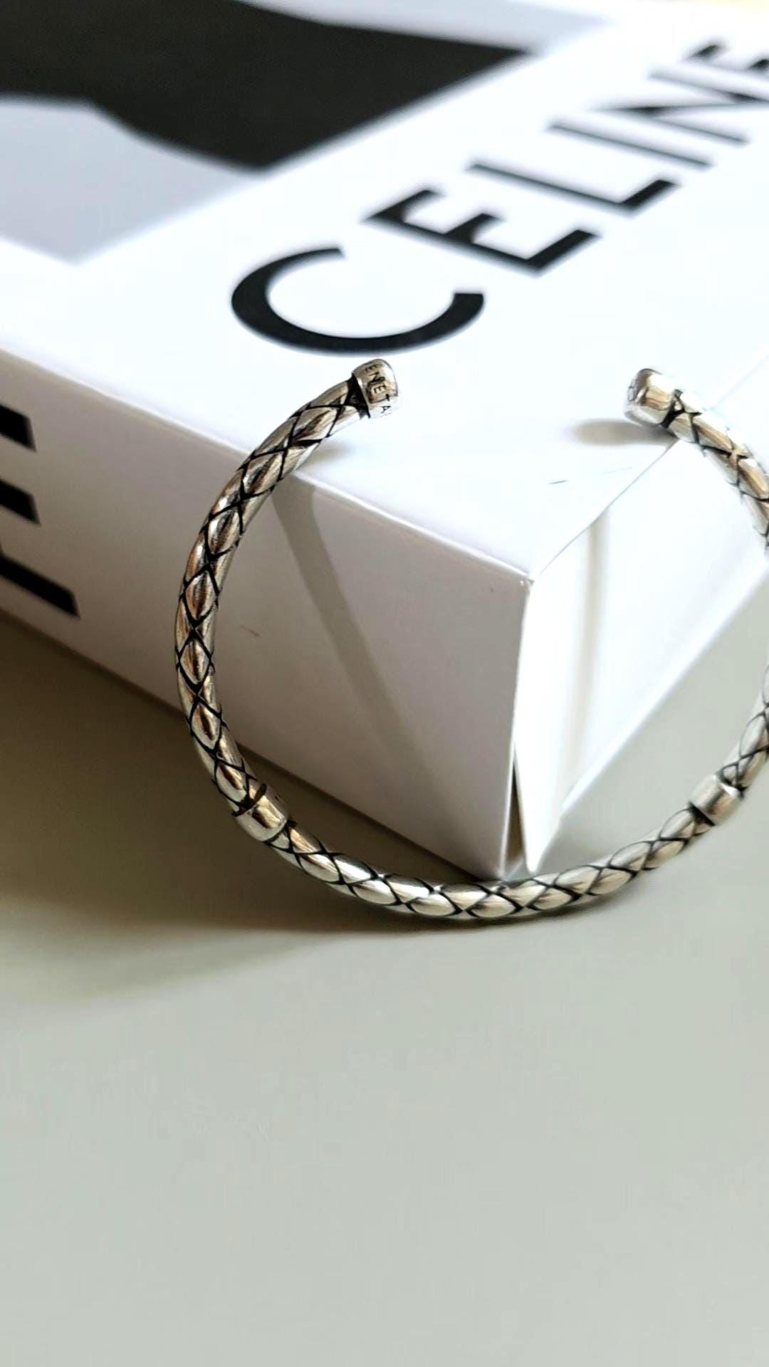 Braided Stainless Steel Open Adjustable Cuff Bracelet – Textured Modern Minimalist Wrist Bangle