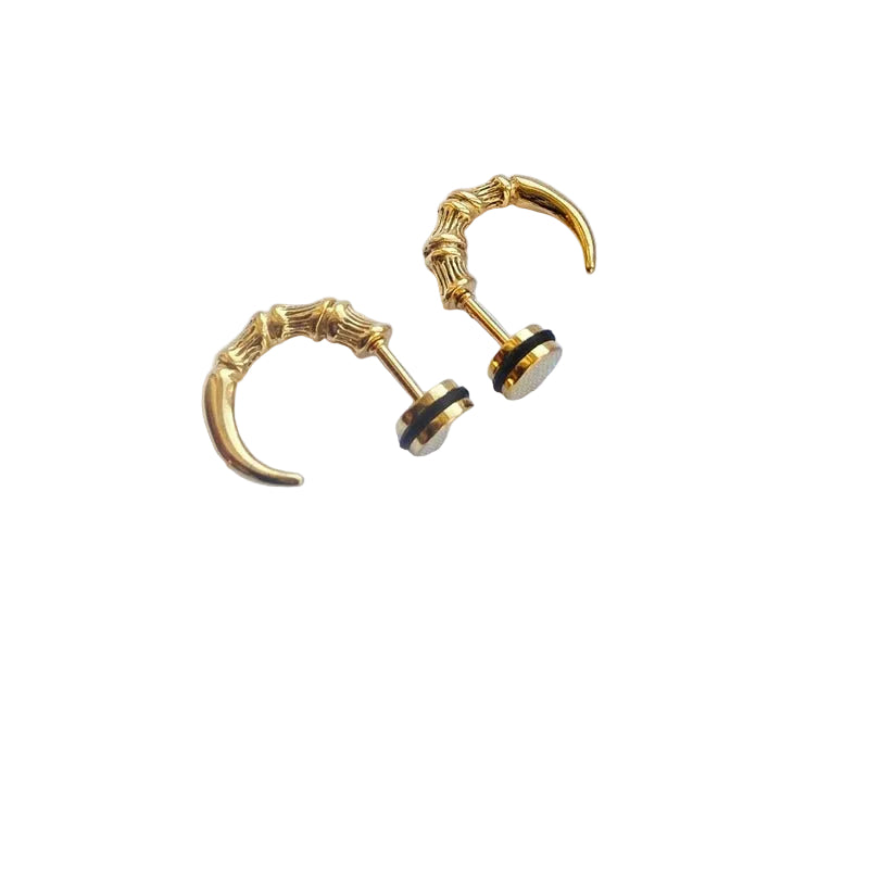 Punk Gold and Black Horn Shaped Stud Screw Back Goth Ram
