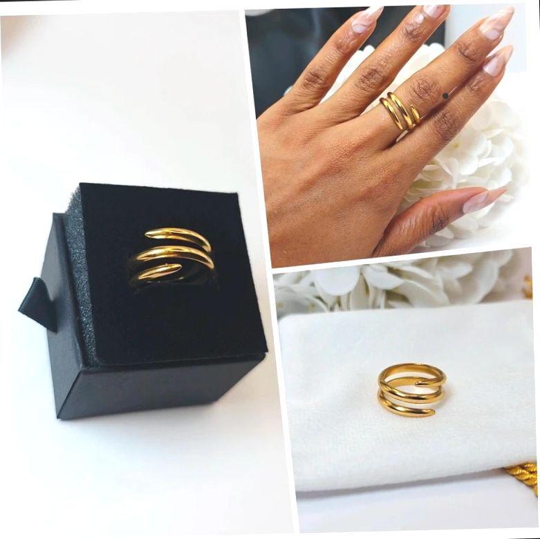 Gold Plated Stainless Steel Ring | Hammered Texture, Adjustable Open Band, Unisex Design