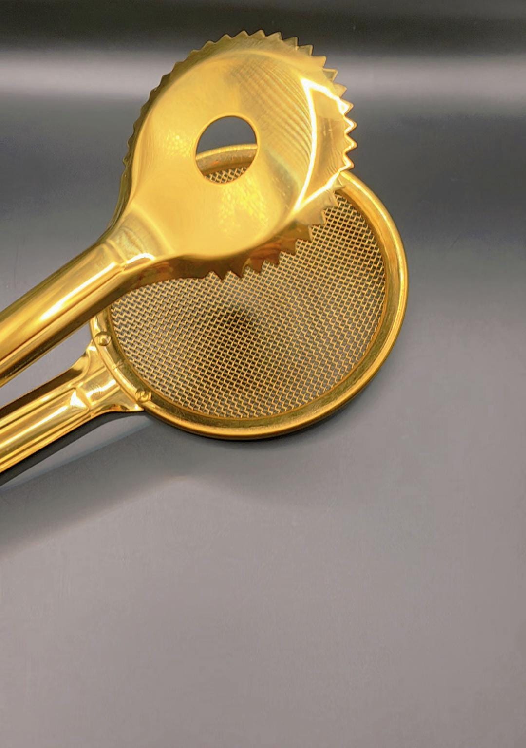 Gold Stainless Steel Frying Tongs with Strainer | Kitchen Cooking Utensil
