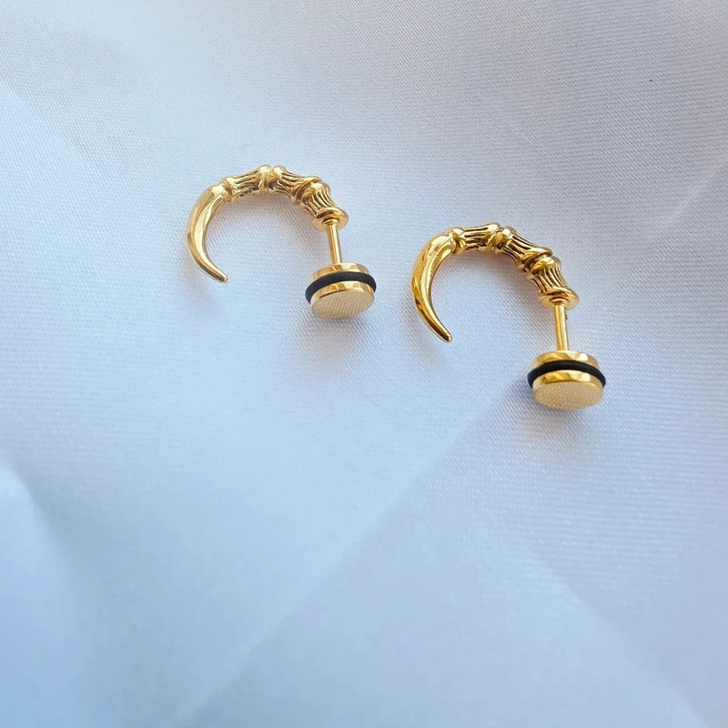 Punk Gold and Black Horn Shaped Stud Screw Back Goth Ram