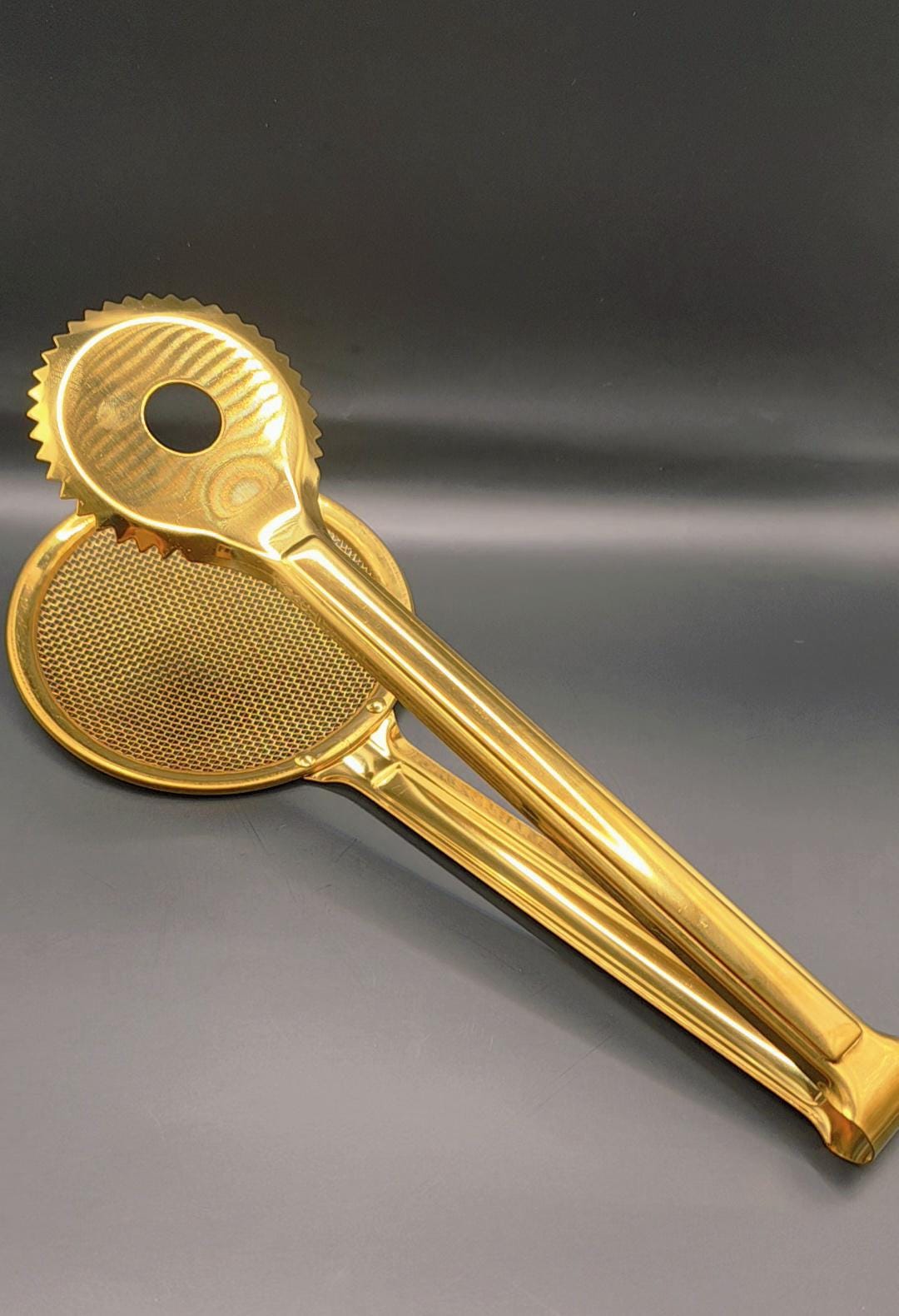 Gold Stainless Steel Frying Tongs with Strainer | Kitchen Cooking Utensil