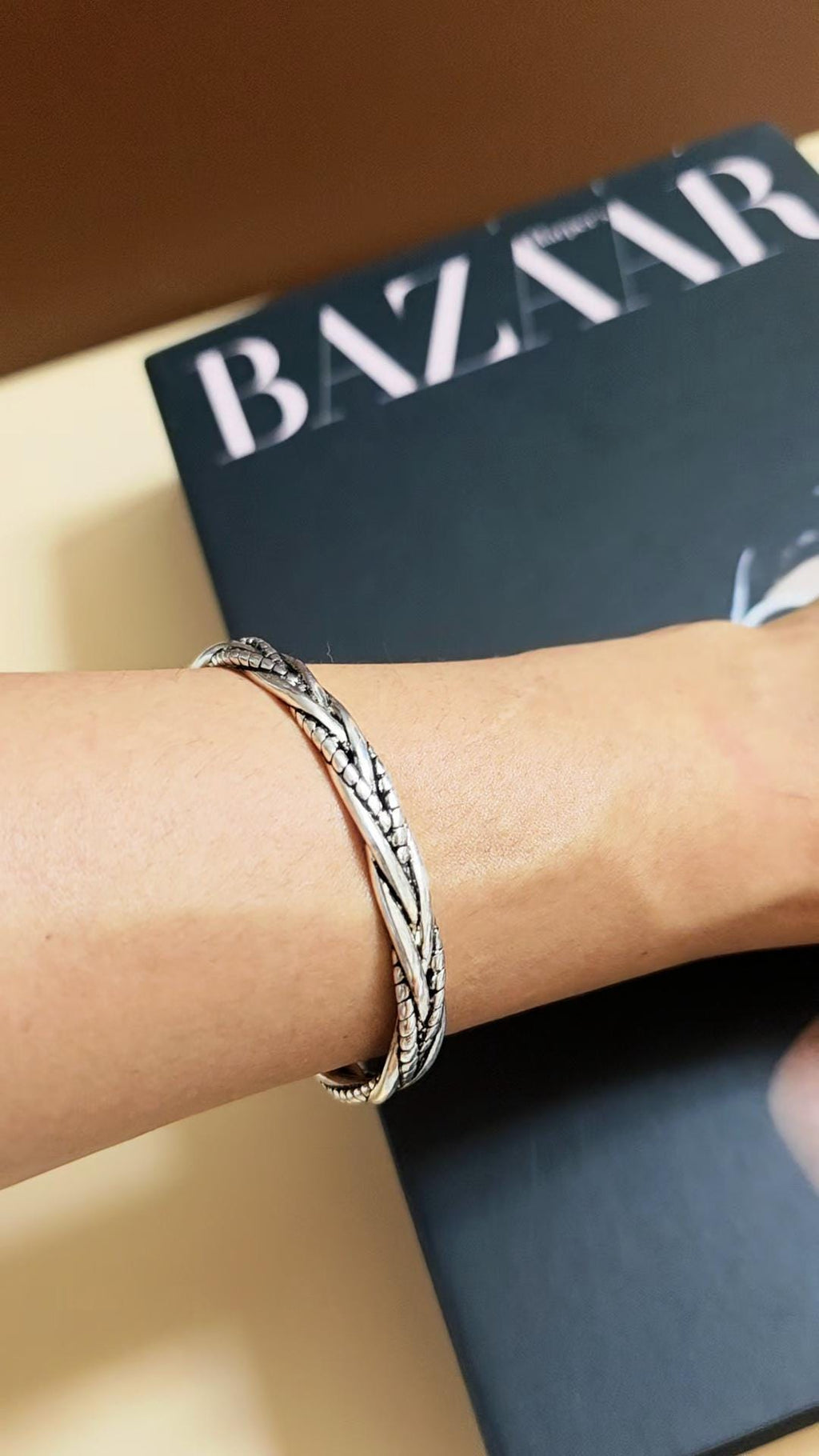 Rope Braided Cuff Bracelet Stainless Steel Modern Minimalist Wrist Jewelry Unisex