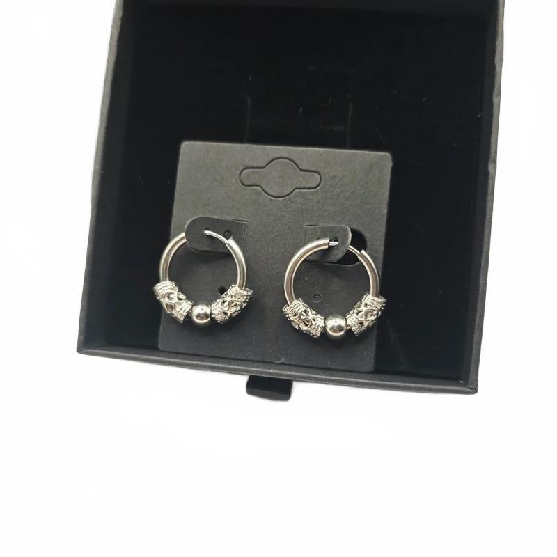 Silver Tone Dragon Scale Gothic Hoop Earrings – Filigree Bead Design